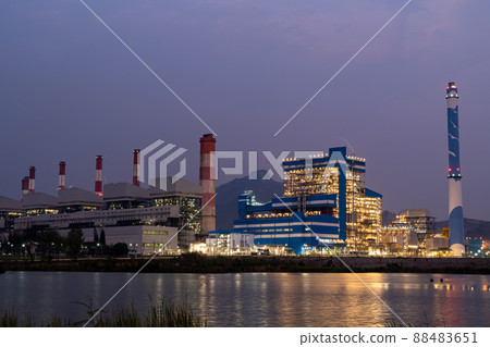 Timelapse view of the Mae Moh power plant in Lampang, Thailand on the evening  88483651