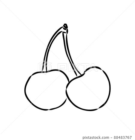 Cherry sketch. Lettering of the word cherry. Beautiful cartoon black and white outline. Hand drawn fruit illustration for greeting cards, posters, recipe, culinary design.Isolated on white background. 88483767