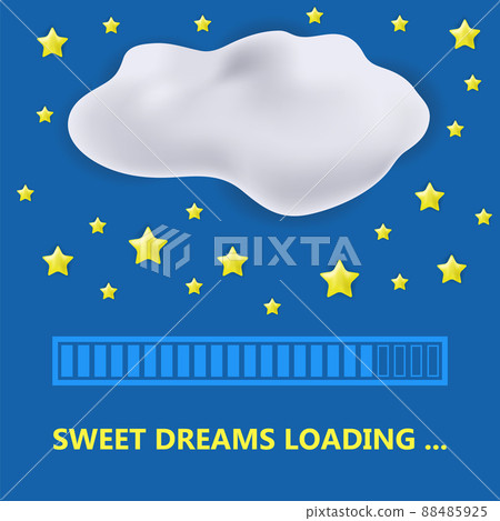 Sweet Dreams Loading on Blue with Stars and Grey Cloud. Progress Bar Design 88485925