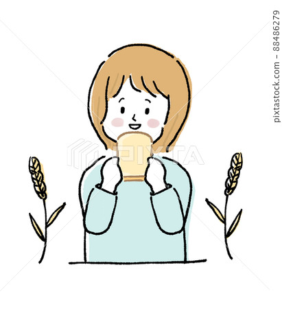 一個女人吃麵包的插圖 88486279