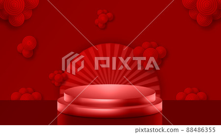 红色3D渲染中国风几何电商静物展示台 红色3D渲染中国风几何电商静物展示台 88486355