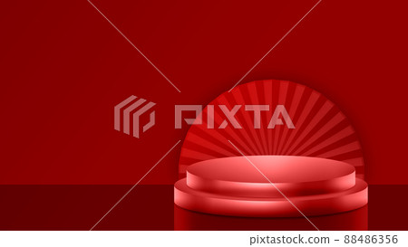 红色3D渲染中国风几何电商静物展示台 红色3D渲染中国风几何电商静物展示台 88486356