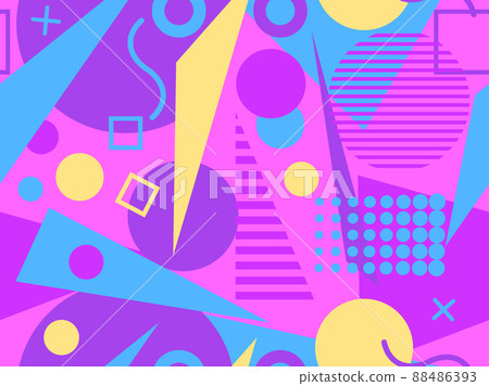 Memphis seamless pattern with geometric shapes in 80s style. Geometric retro pattern. Abstract background design for brochures, banners and promotional items. Vector illustration 88486393