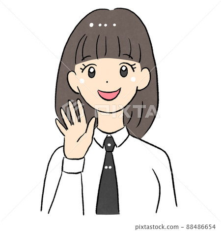 A smiling woman raising her hand in a watercolor style A smiling woman raising her hand in a watercolor style 88486654