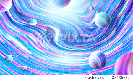 斑斓悬浮星球全息箔元宇宙概念弯曲纹理背景 斑斓悬浮星球全息箔元宇宙概念弯曲纹理背景 88486672