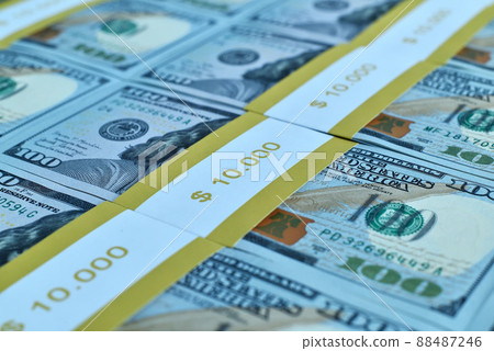 Close up of bundles of one hundred dollar bills. 88487246