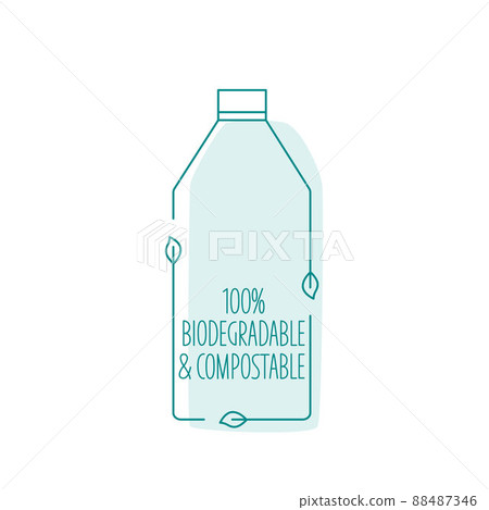 Biodegradable and compostable recycle cleaning bottle icon concept of waste sorting. Editable stroke. Vector stock illustration isolated on white background for packaging logo print. EPS10  88487346