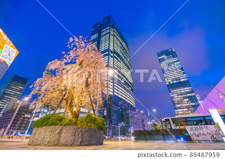 日本東京城市景觀俯瞰東京中城八重洲和東京站前的垂枝櫻花 = 4 月 7 日 日本東京城市景觀俯瞰東京中城八重洲和東京站前的垂枝櫻花 = 4 月 7 日 88487959