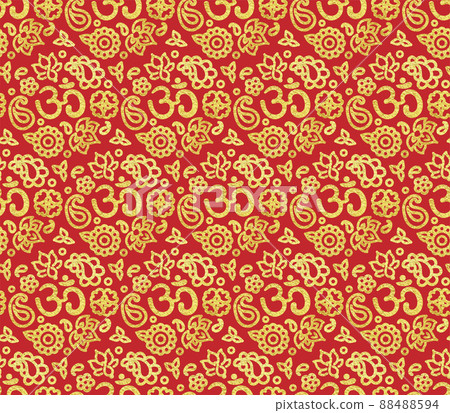 Red and gold seamless pattern with OM Red and gold seamless pattern with OM 88488594