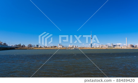 Arakawa, Tokyo and the cityscape of Tokyo Shinkoiwa, near Hirai Ohashi 88489420