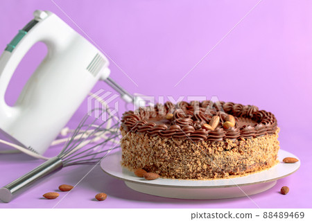 Almond cake with butter chocolate cream. Almond cake with butter chocolate cream. 88489469
