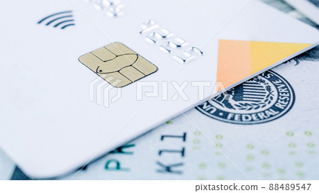 Money stack credit card. Hundred dollars of America with debit card. Usd cash money. Money stack credit card. Hundred dollars of America with debit card. Usd cash money. 88489547