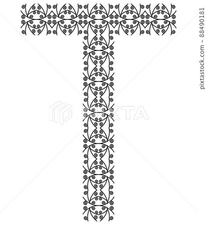 Patterned decorative letter isolated on white background.Inwrought font. 88490181