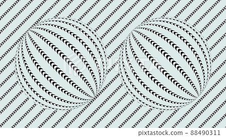 Two Rotating sphere Striped Geometrical pattern. Double Optical Illusion on White Background 88490311