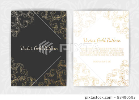 Set of Black and Gold Design Templates for Brochures, Flyers, Logo, Banners. Abstract Modern Backgrounds. 88490592
