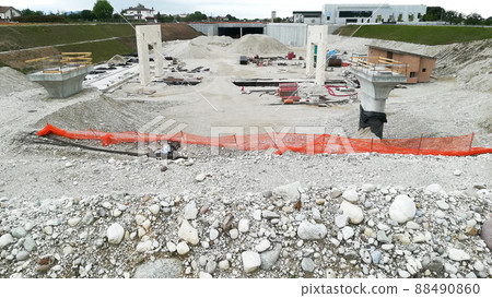 Highway construction site view. Civil engineering 88490860