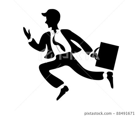 Business running man illustration. A man in a business suit with a tie and a briefcase runs to an important meeting. Life is filled with ideas. Our ideas can change the whole world 88491671