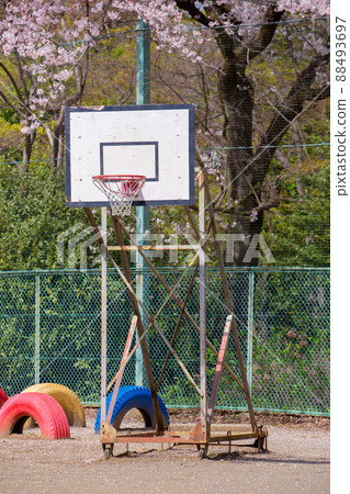 School playground basketball goal vertical position 88493697