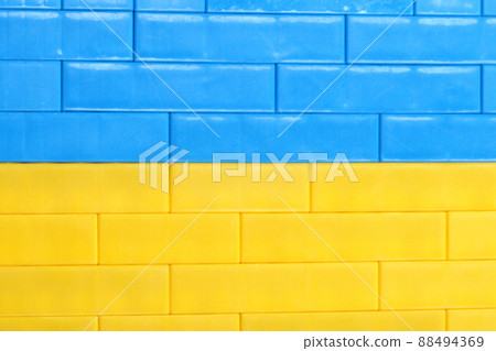 Background Ukraine Flag brick wall, childish cubes. Bright toys Background Ukraine Flag brick wall, childish cubes. Bright toys 88494369