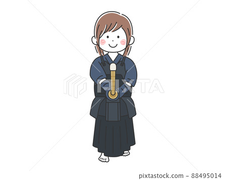 Illustration of a woman wearing a kendo kimono and holding it 88495014
