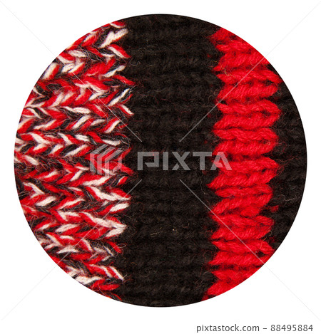 Handmade knitted fabric red and black wool background texture 88495884