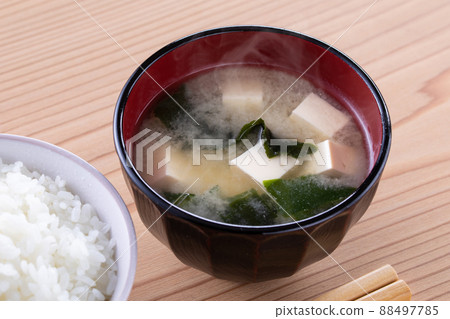 Miso soup and rice 88497785