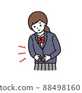 High school and junior high school girls in school uniforms suffering from abdominal pain 88498160