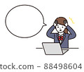 High school and junior high school girls in school uniforms panicking and holding their heads in front of a computer 88498604