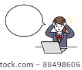 High school and junior high school girls in school uniforms panicking and holding their heads in front of a computer 88498606