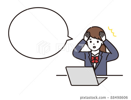 穿著校服的高中和初中女生在電腦前驚慌失措地抱頭 88498606