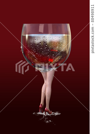 A wine glass filled with red wine with glossy... - Stock Illustration  [88498911] - PIXTA