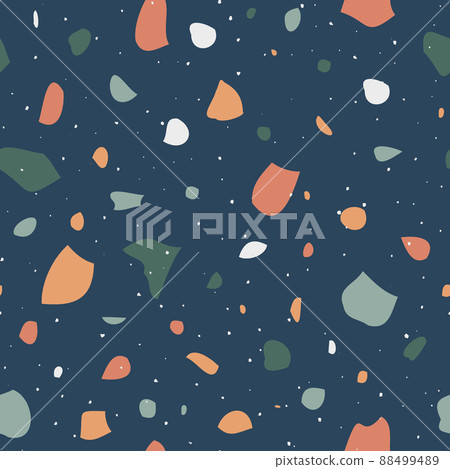 Colorful terrazzo imitation. Seamless pattern with glass, marble and natural stone. Retro vector illustration Colorful terrazzo imitation. Seamless pattern with glass, marble and natural stone. Retro vector illustration 88499489