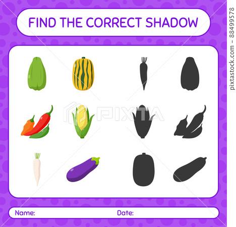 Find the correct shadows game with vegetables. worksheet for preschool kids, kids activity sheet 88499578