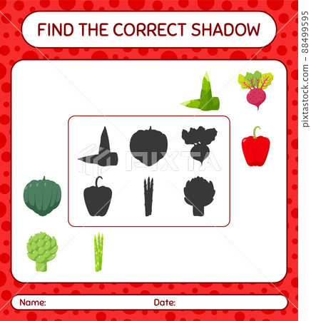 Find the correct shadows game with vegetables. worksheet for preschool kids, kids activity sheet 88499595