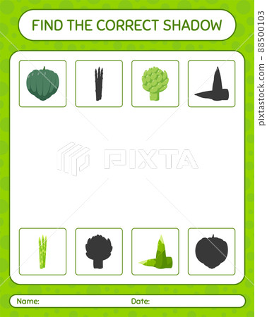Find the correct shadows game with vegetables. worksheet for preschool kids, kids activity sheet Find the correct shadows game with vegetables. worksheet for preschool kids, kids activity sheet 88500103