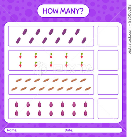 How many counting game with vegetables. worksheet for preschool kids, kids activity sheet, printable worksheet 88500298