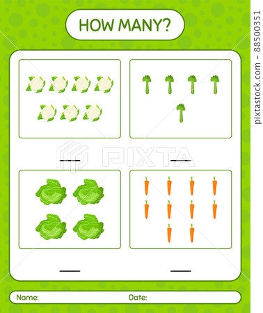 How many counting game with vegetables. worksheet for preschool kids, kids activity sheet, printable worksheet 88500351