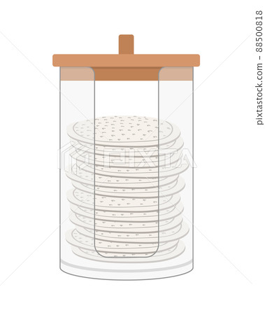 Container with reusable cotton pads. Organic makeup remover wipes. Eco friendly products for skin care. Organization of space. Save the planet. Vector illustration in flat cartoon style Container with reusable cotton pads. Organic makeup remover wipes. Eco friendly products for skin care. Organization of space. Save the planet. Vector illustration in flat cartoon style 88500818