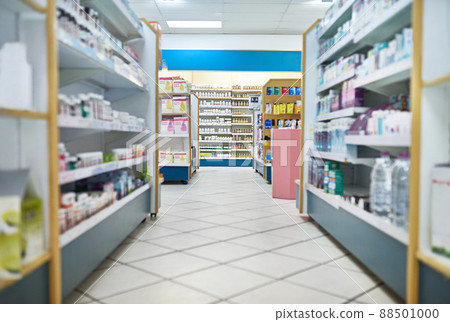 Your one stop pharmaceutical shop. Shot of the inside of a pharmacy. 88501000