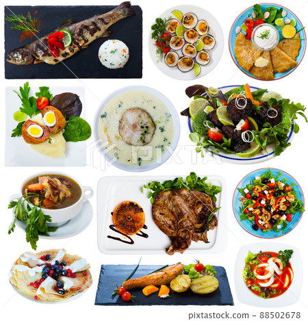 Collage of different meals isolated 88502678