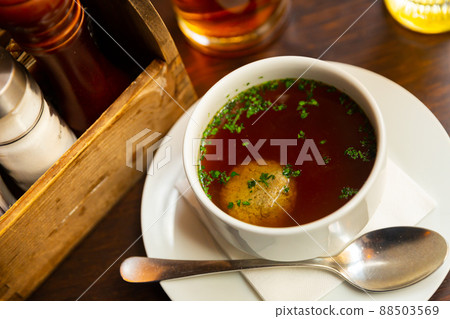 Homemade beef soup with liver dumplings 88503569