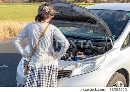 一位因發動機故障而不知所措的女人 88504023