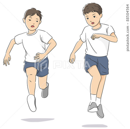 兩個奔跑的男孩的簡單插圖 88504564
