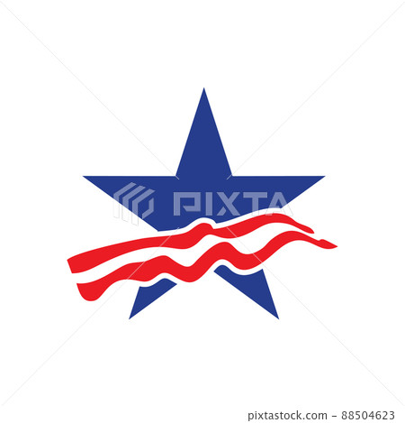 A vector illustrator of blue star and waving red flag A vector illustrator of blue star and waving red flag 88504623