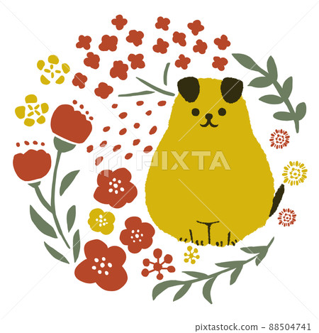 Puppies and flowers 88504741
