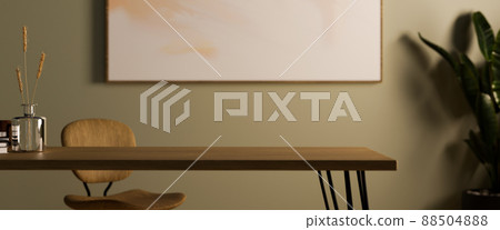 Modern workspace office room interior with empty space on wooden table 88504888