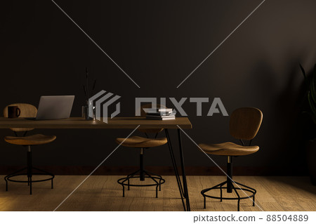Modern dark hipster co-working space or meeting room with dark wood table 88504889