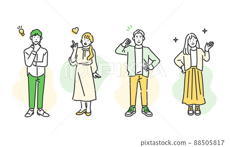 Full body illustration material in which young men and women are posing 88505817