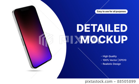 Smartphone in Rotated Position. Realistic 3D Mockup. Easy to change Banner Template 88505899