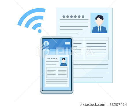 在線創建和提交簡歷的插圖。數字化招聘活動的概念設計。 88507414